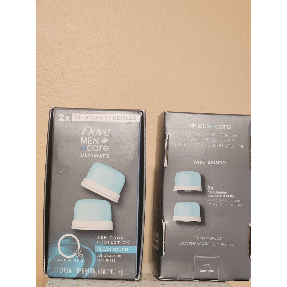 2 Box/4 Pc Dove Men+Care Ultimate Refillable Deodorant Clean Touch, 0% Aluminum